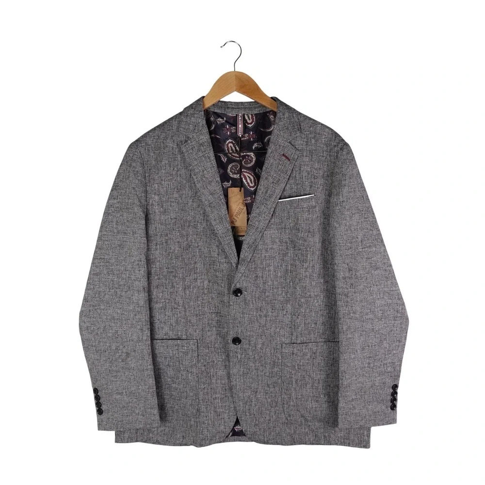 PJ Paul Jones Mens Gray Heather Paisley Lined Two Button Blazer Sport Coat XL